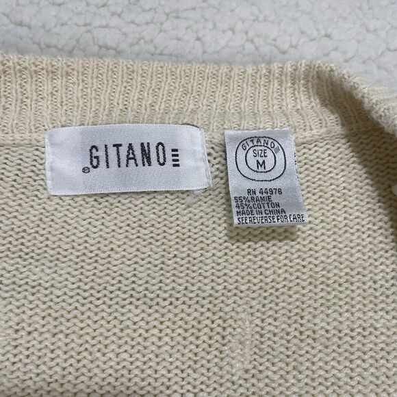 Vintage Gitano Womens M Knit Cardigan Sweater Cream Button Front Grandma - Picture 5 of 10